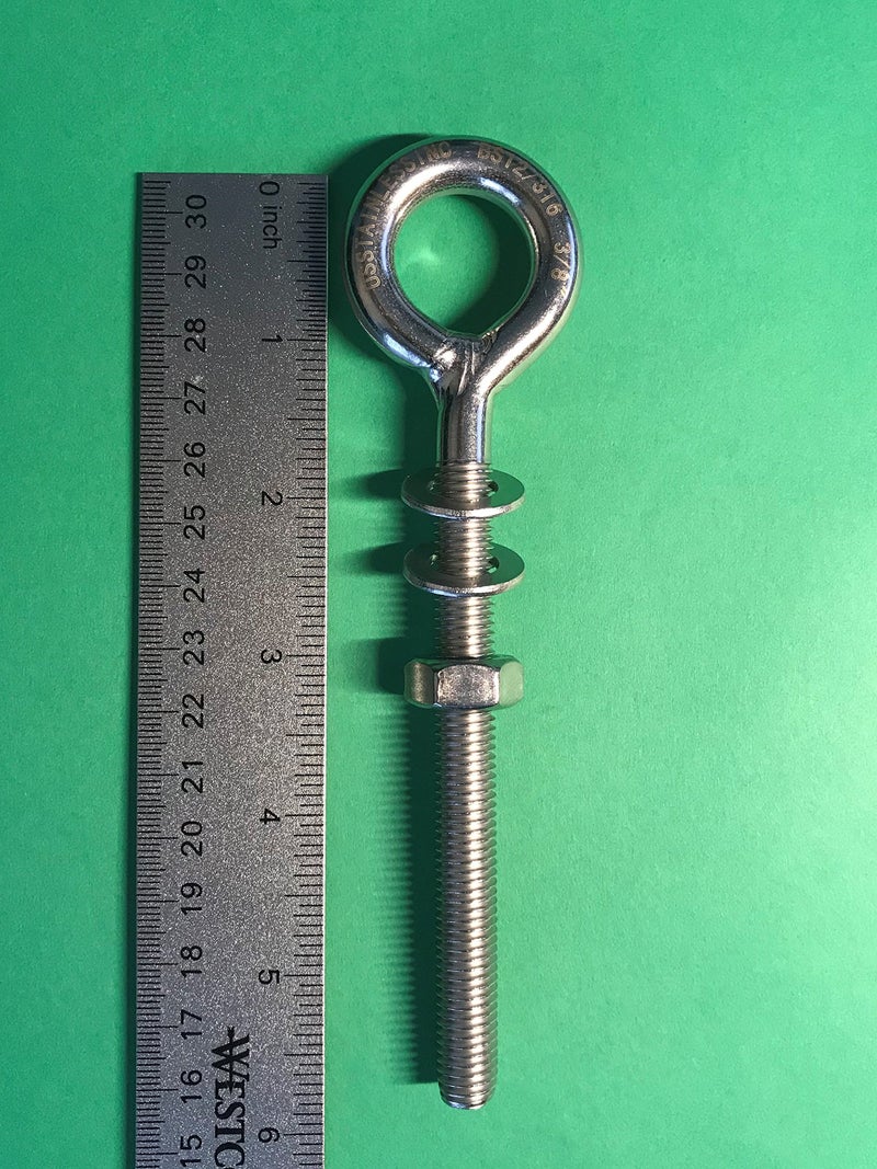 US STAINLESS 2 Pieces Stainless Steel 316 M10 Eye Bolt 10mm x 100mm (3/8" x 4") Marine Grade Pitch of 1.5 - Image 2